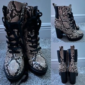snake print lace up boots